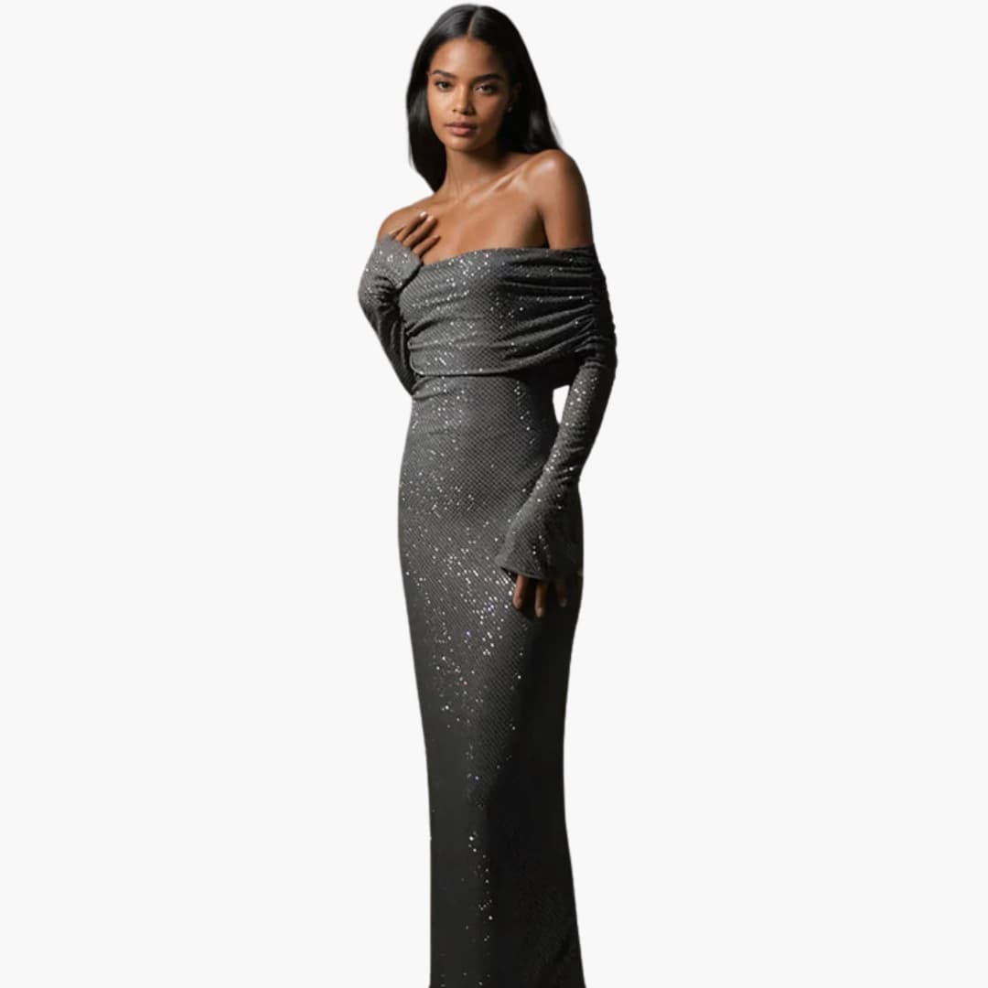 Sexy Glitter Off The Shoulder Maxi Dress - Olytrend