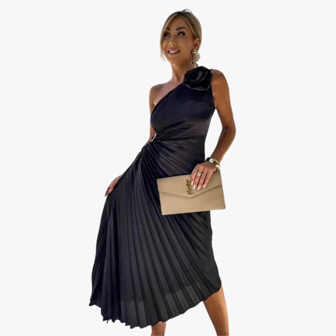 Chic Off Shoulder Midi Dress with Floral Details