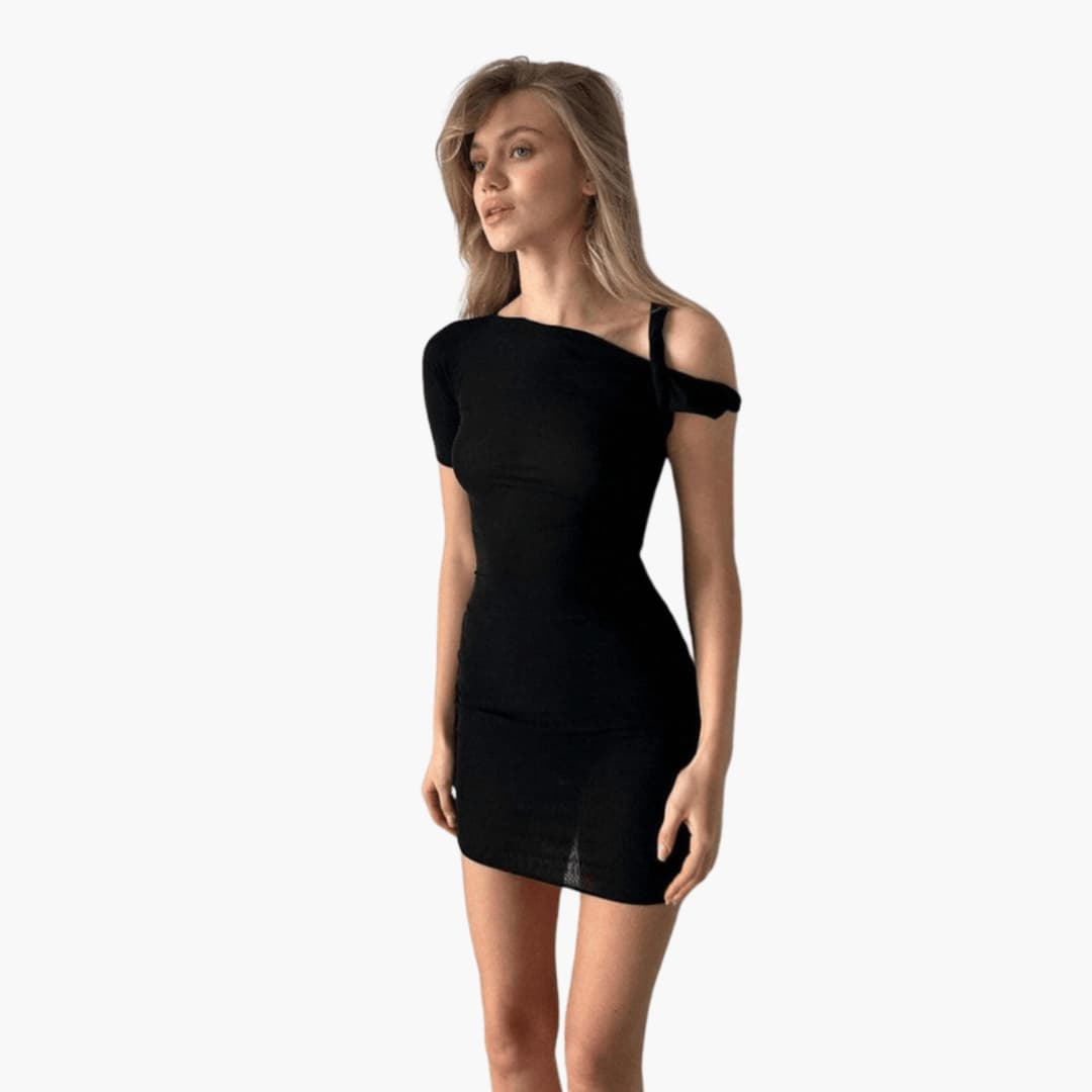 Chic Off Shoulder Knee Length Asymmetrical Dress - Olytrend