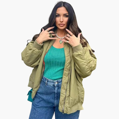 Relaxed Fit Women's Bomber Coat with Pockets