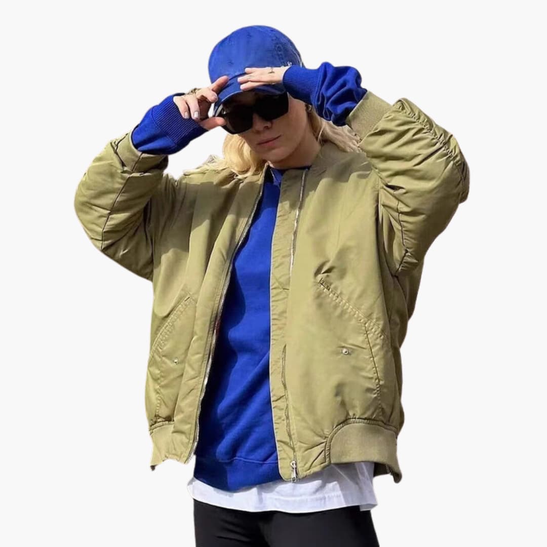 Relaxed Fit Women's Bomber Coat with Pockets