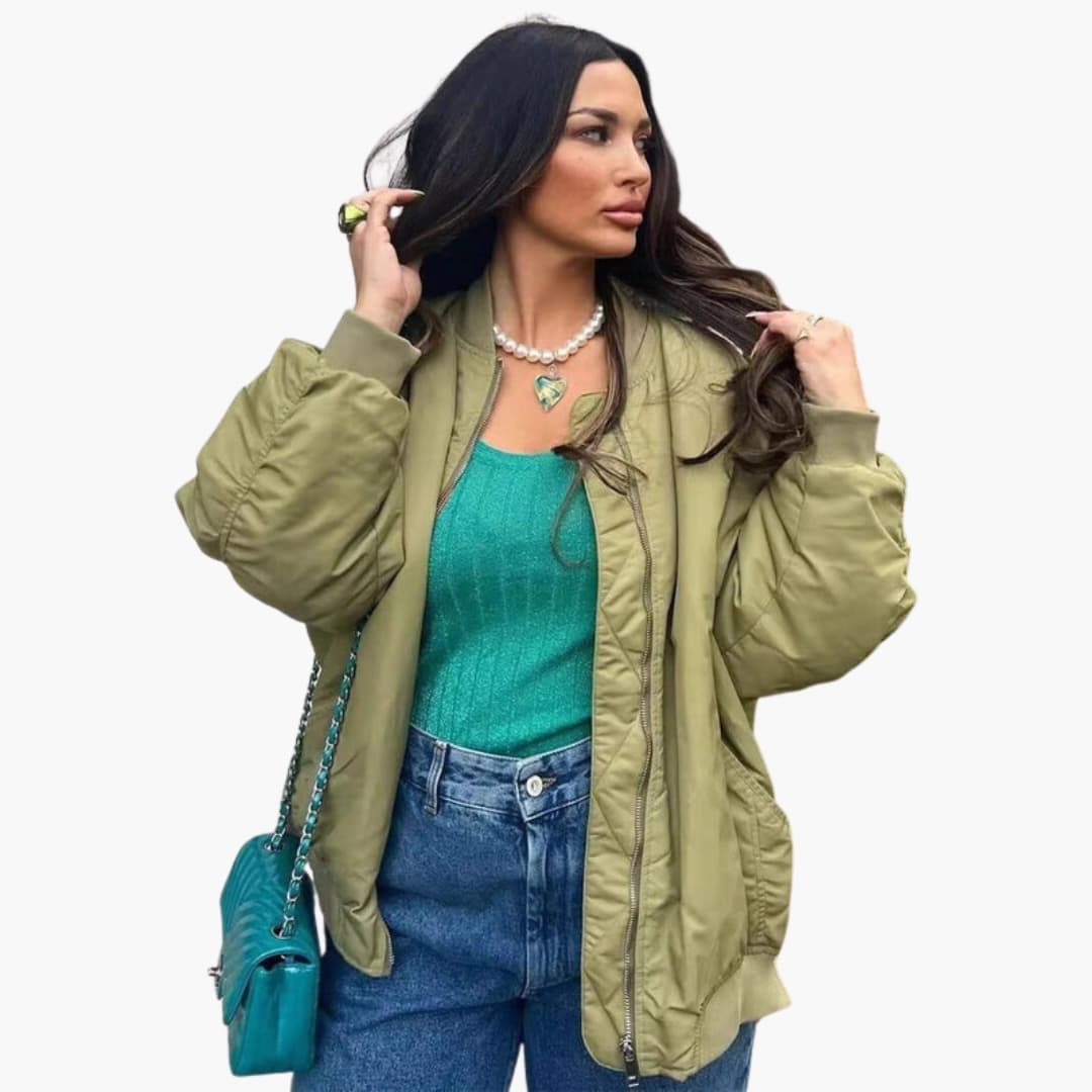 Relaxed Fit Women's Bomber Coat with Pockets
