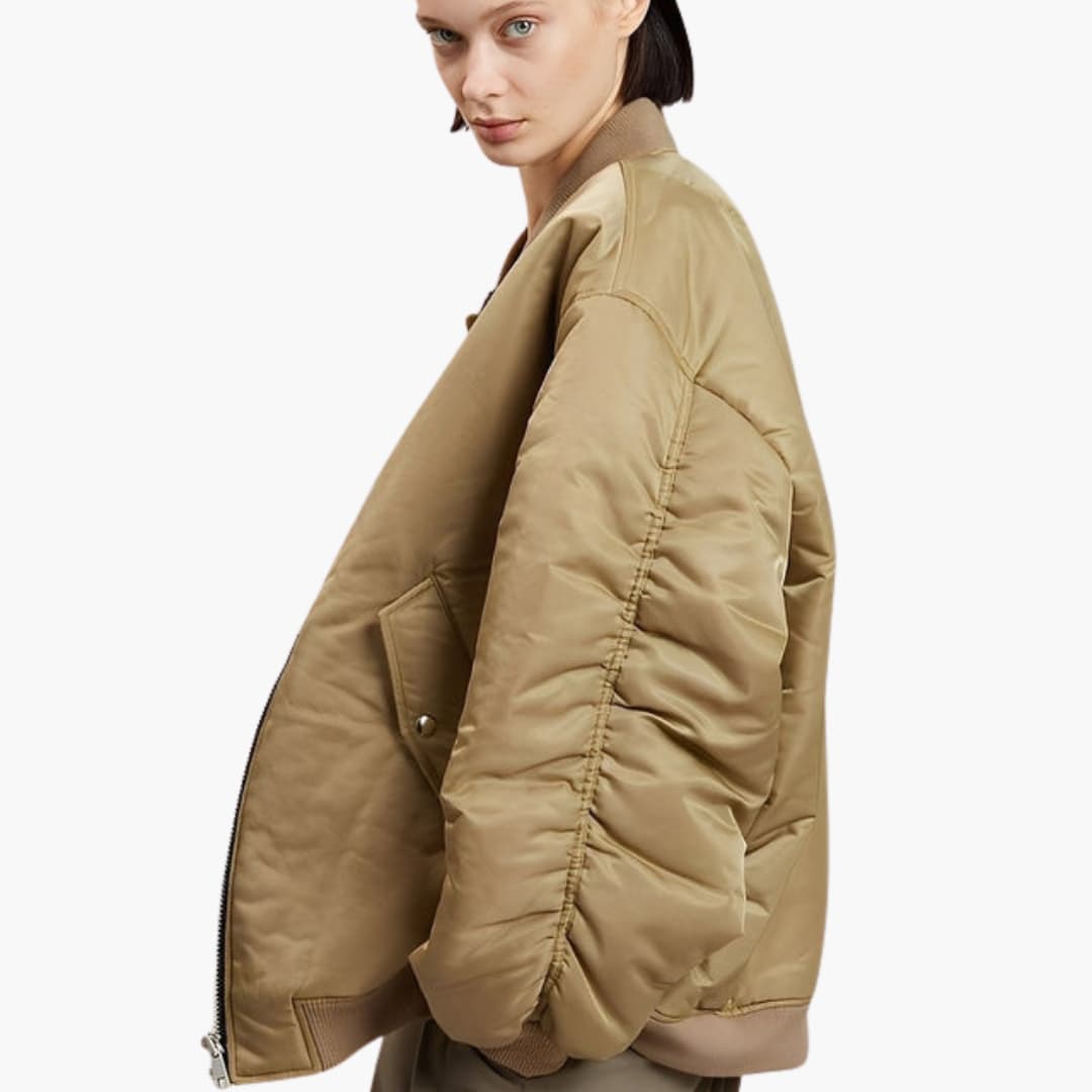 Women's Large Bomber Coat with Long Sleeves and Pockets