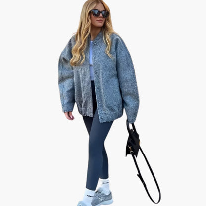 Ladies Large Snap Button Parka Jacket with Pockets