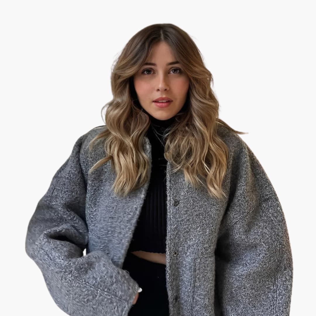 Ladies Large Snap Button Parka Jacket with Pockets