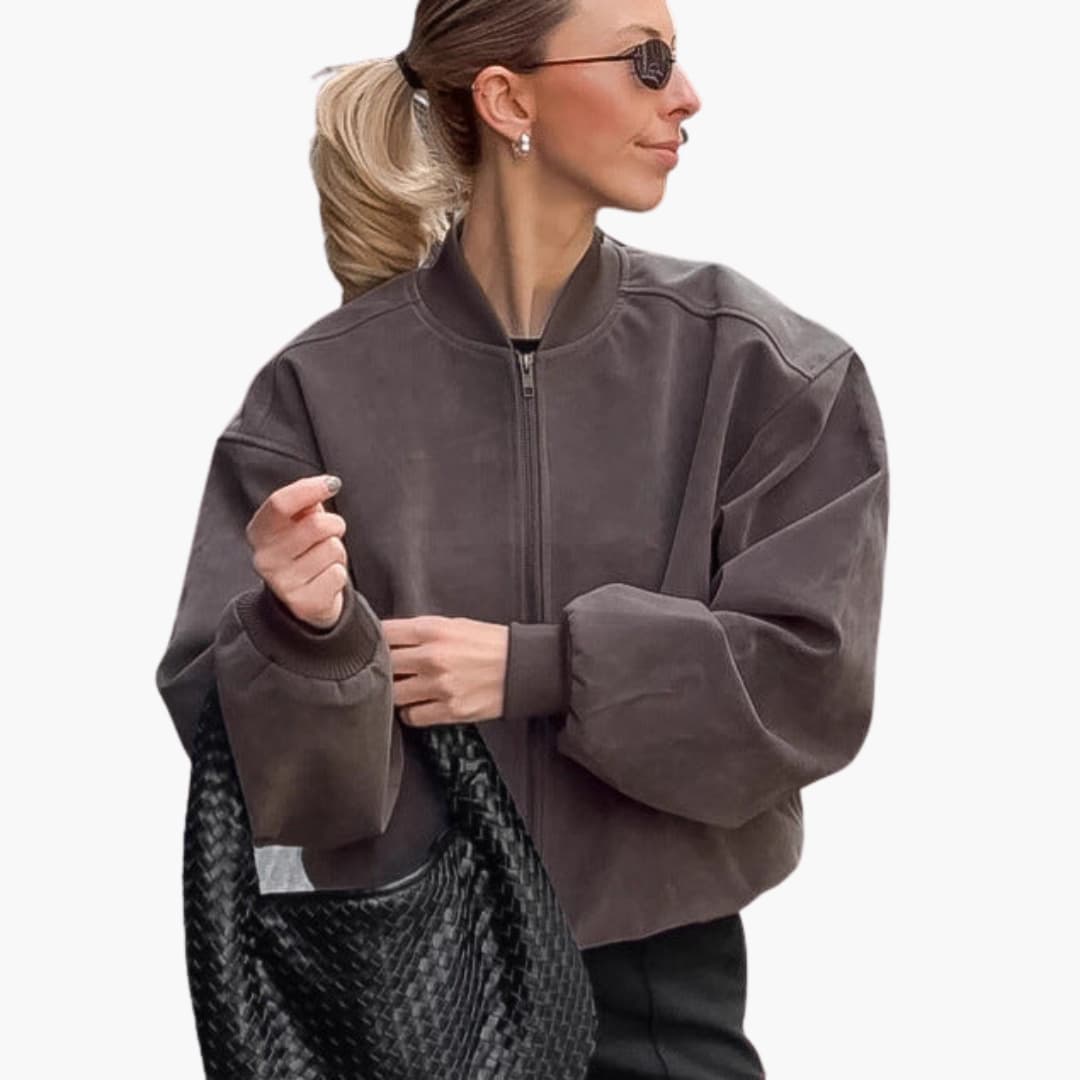 Women's Large Bomber Jacket with High Collar and Puffy Sleeves - Olytrend