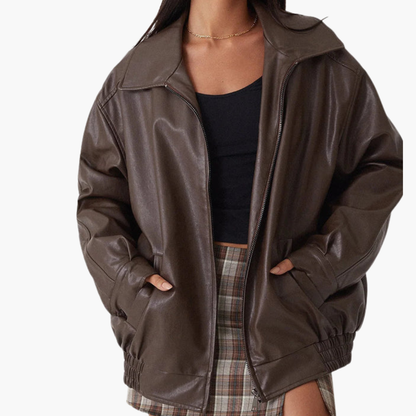 Women's Large Zip Up Bomber Coat with Long Sleeves
