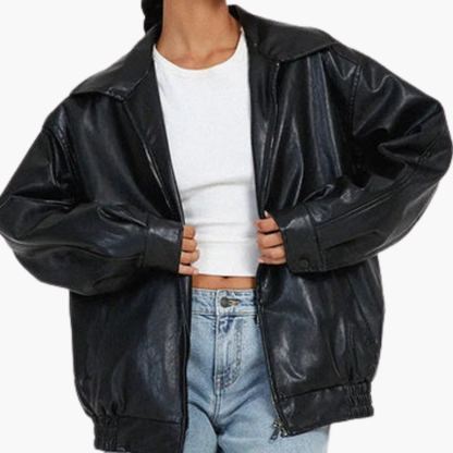 Women's Large Zip Up Bomber Coat with Long Sleeves