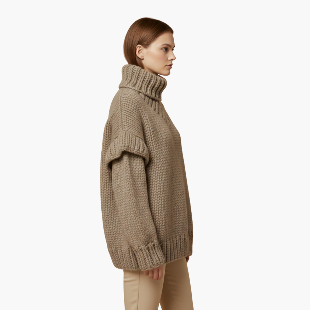 Cozy Women's Crew Neck Ribbed Knit Sweater