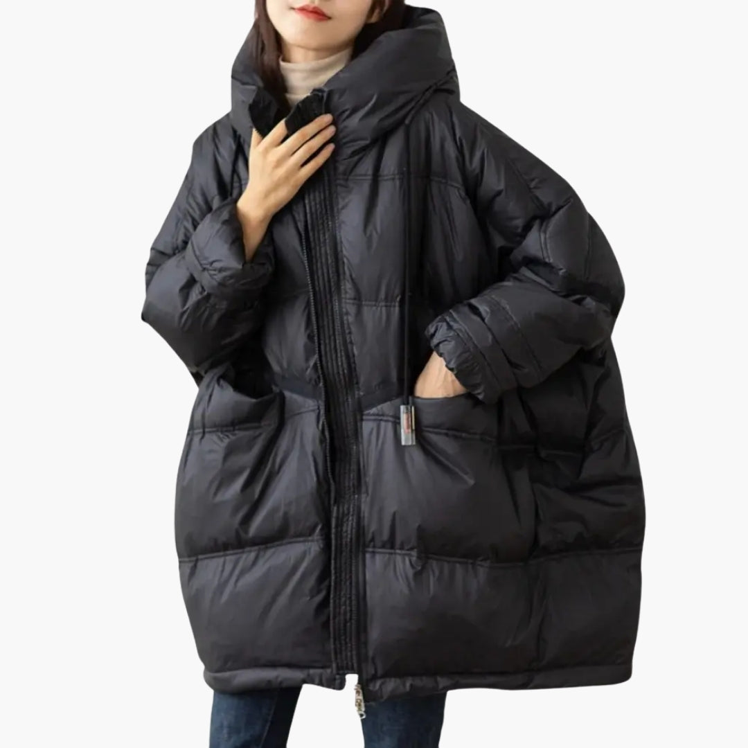 Warm Women's Hooded Coat with Front Pockets
