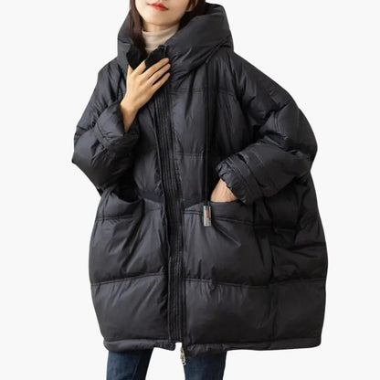 Warm Women's Hooded Coat with Front Pockets