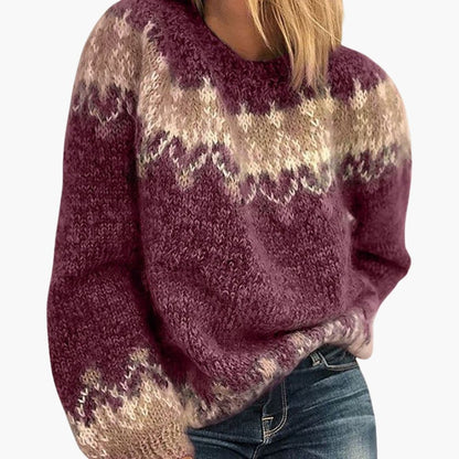 Ladies' Colorful Cable Knit Crew Neck Sweater