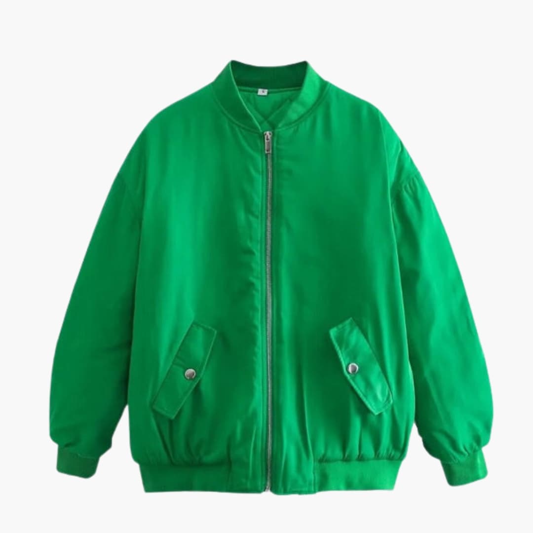 Plus Size Zip Up Bomber Jacket with Pockets - Olytrend