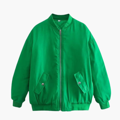 Plus Size Zip Up Bomber Jacket with Pockets - Olytrend