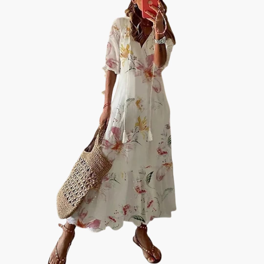 Ladies Floral Summer Dress with Sleeveless Relaxed Style - Olytrend