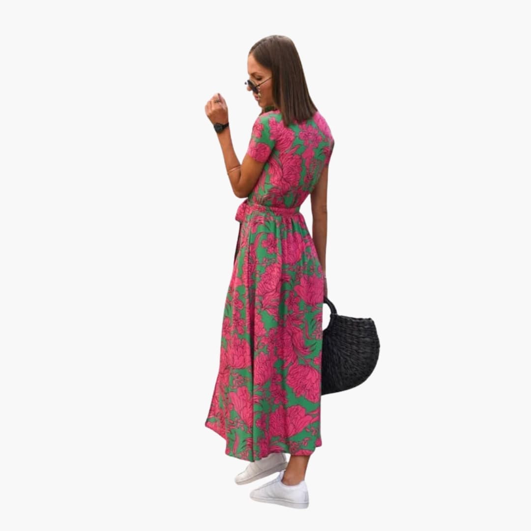 Ladies' Floral Wrap Dress with Adjustable Belt