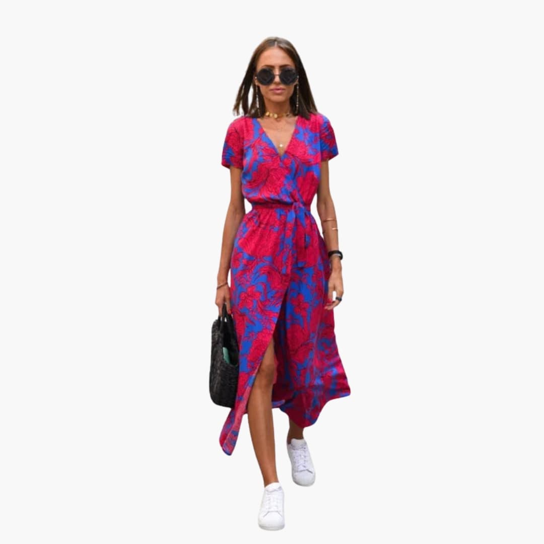 Ladies' Floral Wrap Dress with Adjustable Belt
