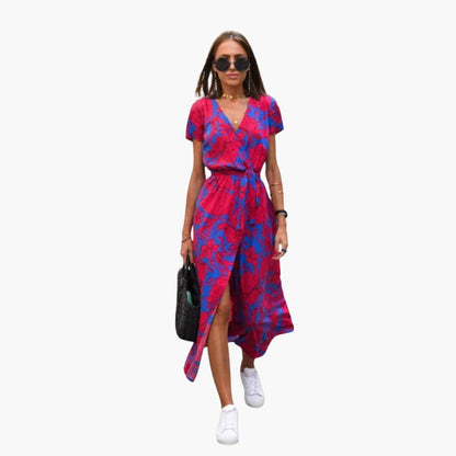 Ladies' Floral Wrap Dress with Adjustable Belt