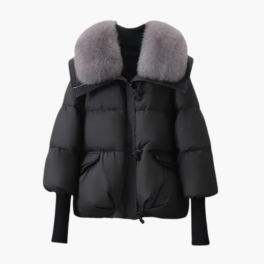Warm Womens Padded Coat with Faux Fur Trim