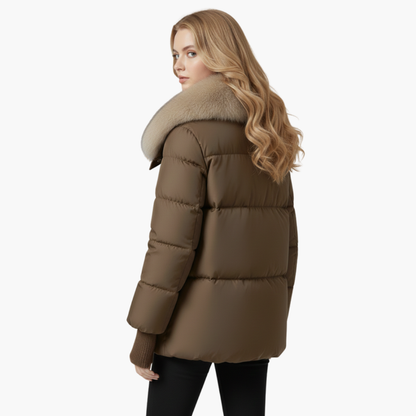 Warm Womens Padded Coat with Faux Fur Trim