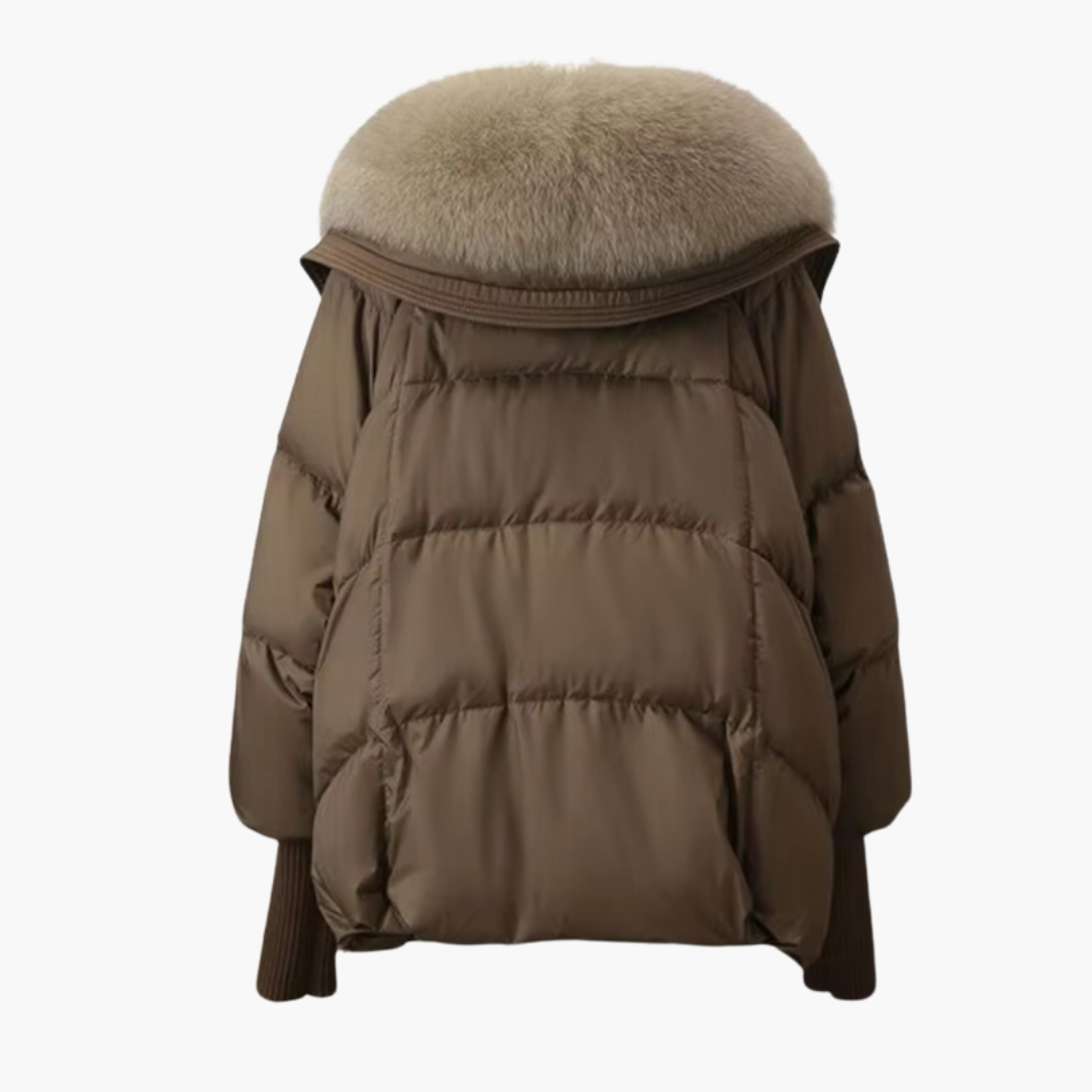 Warm Womens Padded Coat with Faux Fur Trim