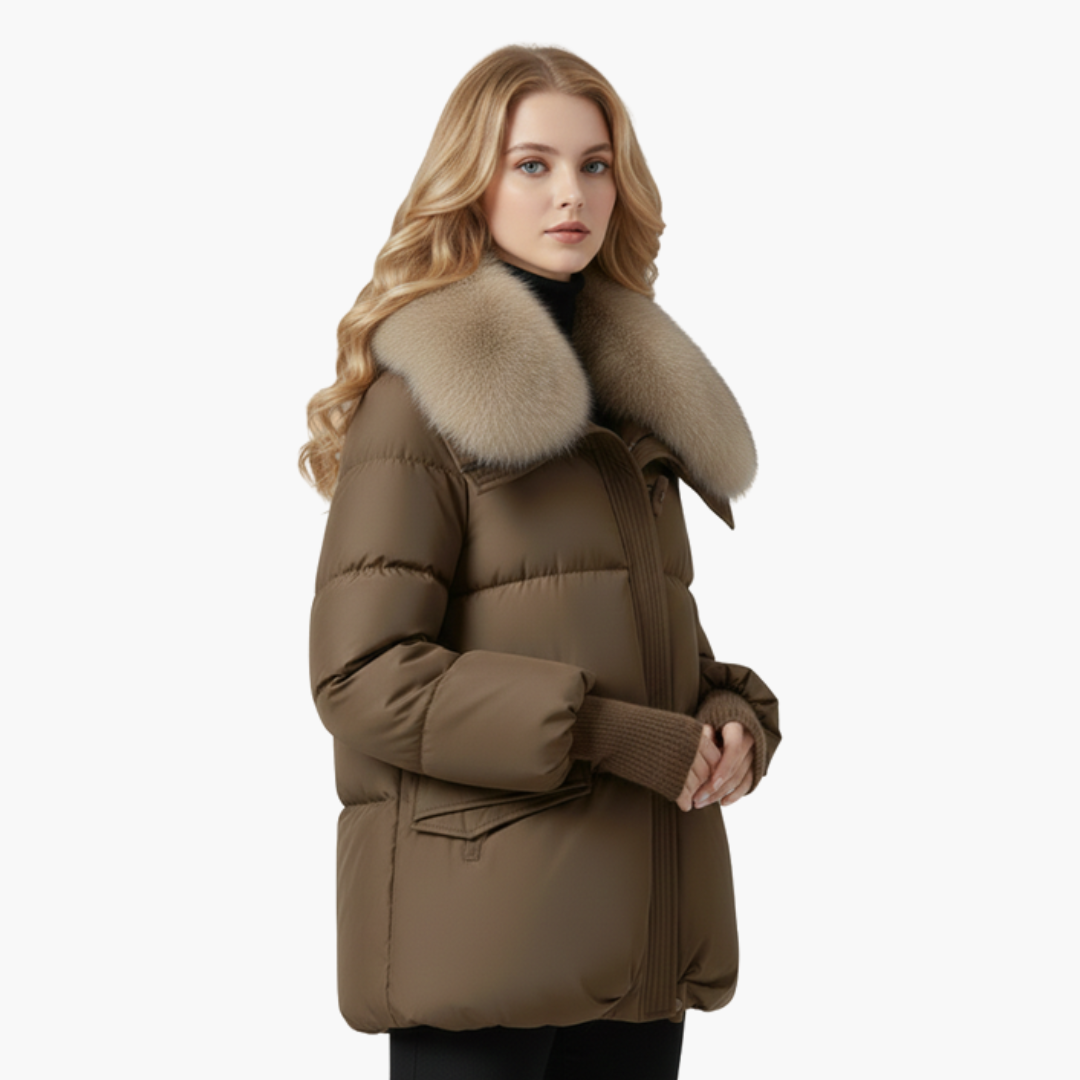 Warm Womens Padded Coat with Faux Fur Trim