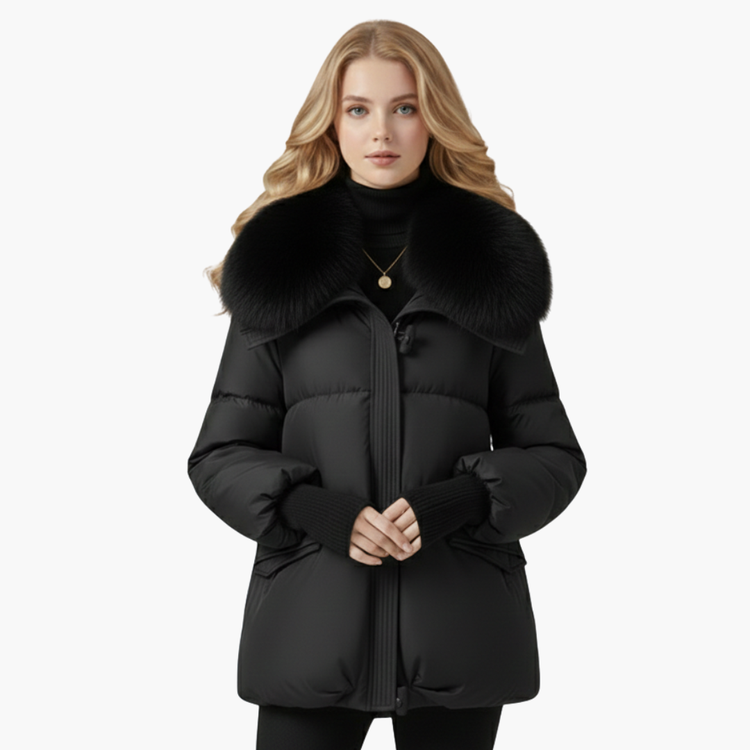 Warm Womens Padded Coat with Faux Fur Trim