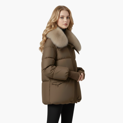 Warm Womens Padded Coat with Faux Fur Trim
