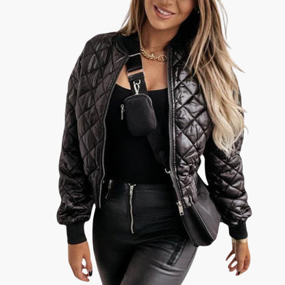 Ladies Padded Zip Up Bomber Jacket with Pockets