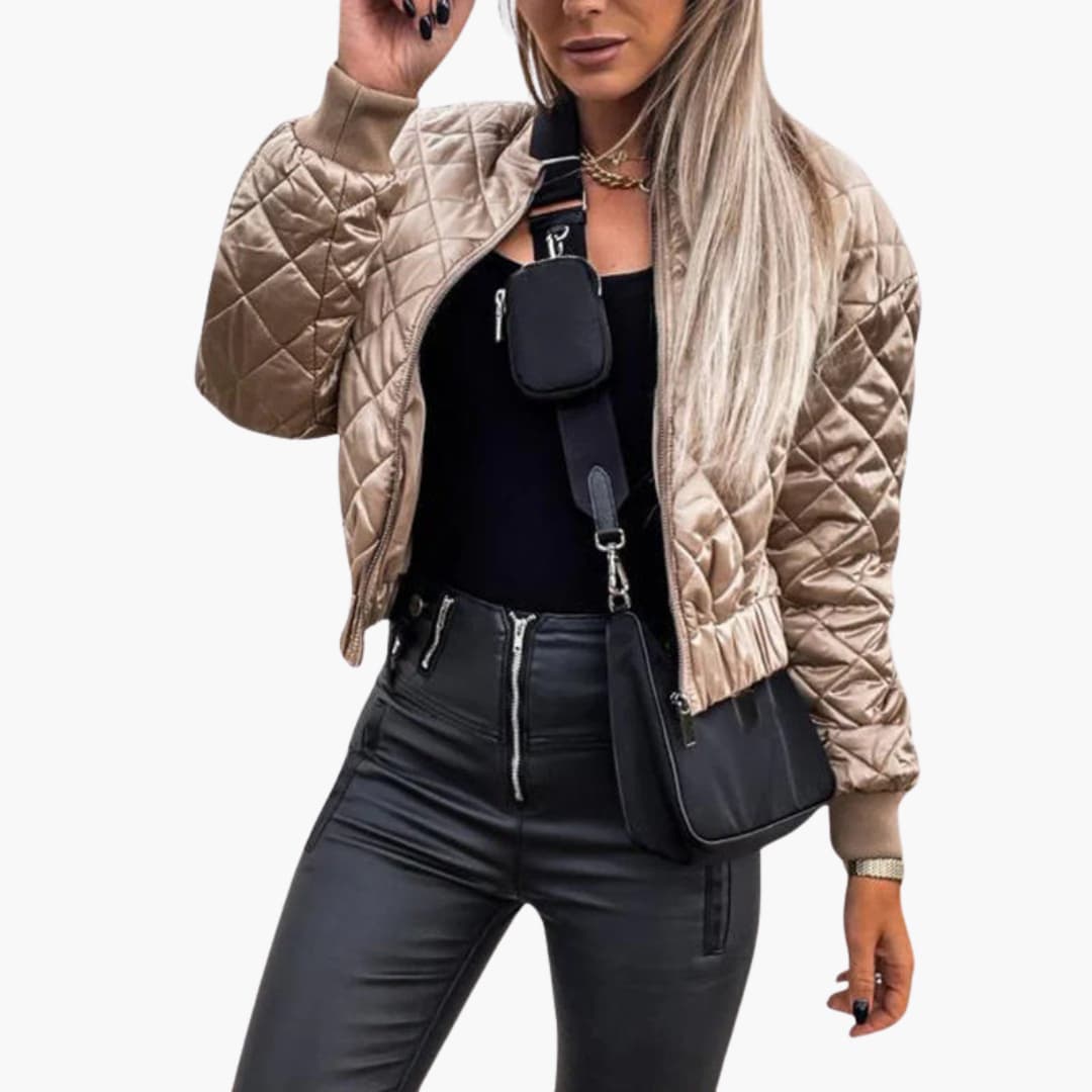 Ladies Padded Zip Up Bomber Jacket with Pockets - Olytrend