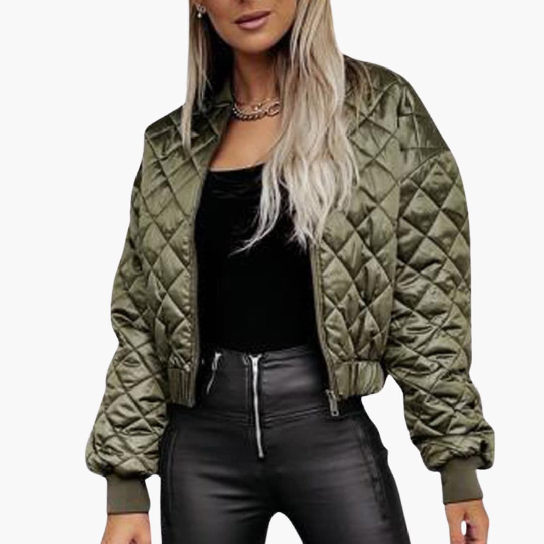 Ladies Padded Zip Up Bomber Jacket with Pockets