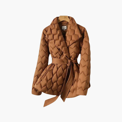 Warm Red Parka Coat for Women with Adjustable Belt - Olytrend