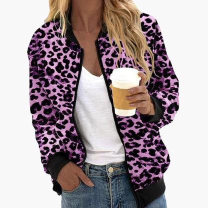 Casual Leopard Print Bomber Jacket for Women