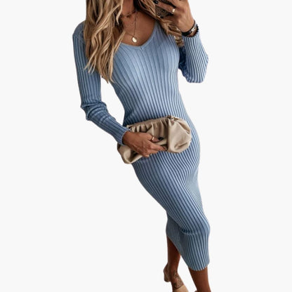 Feminine Fit Midi Dress with Crew Neckline
