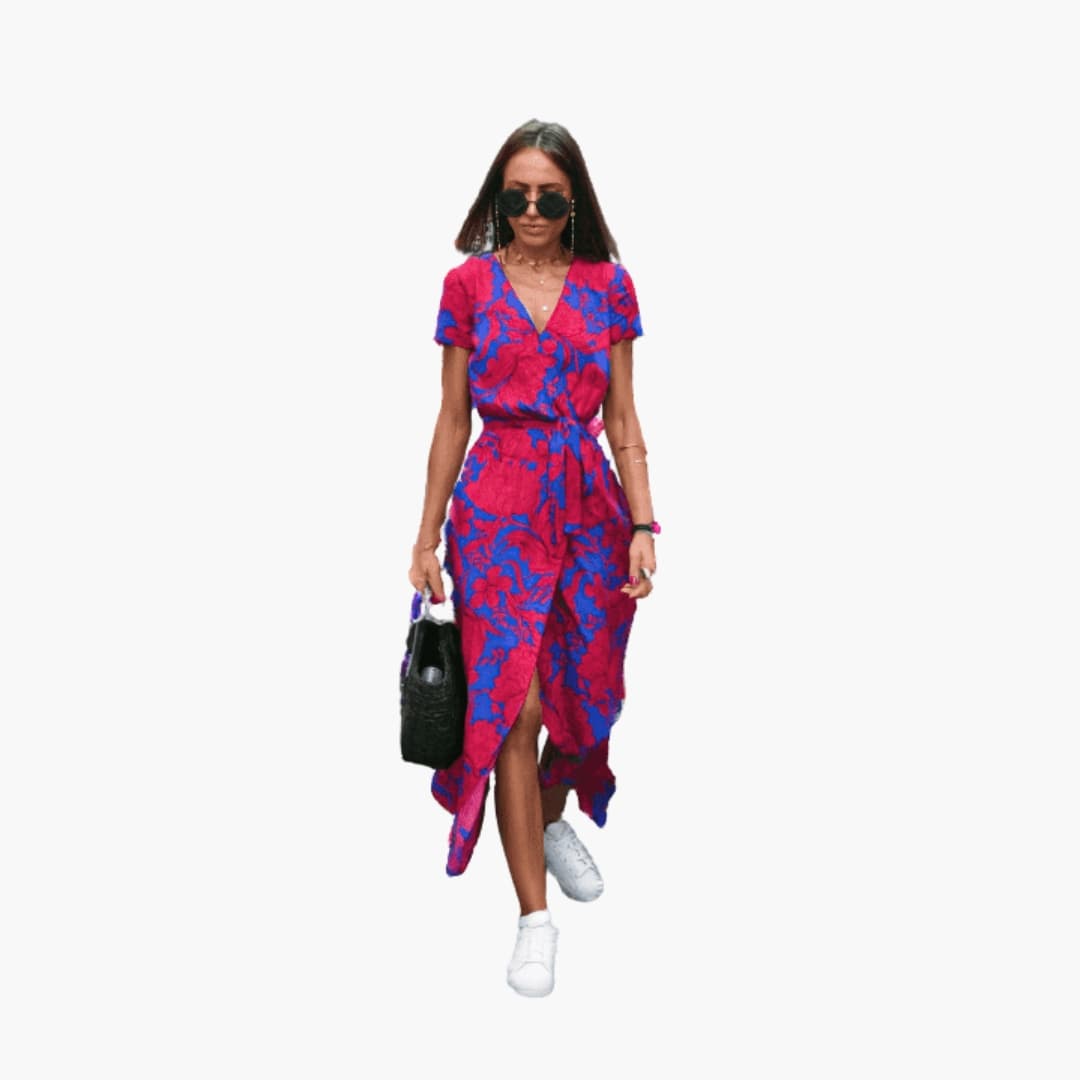 Fashionable V Neck Printed Dress - Olytrend