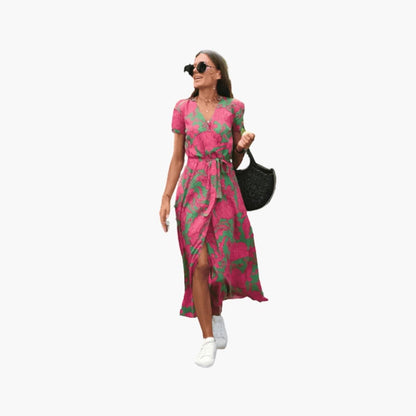 Fashionable V Neck Printed Dress