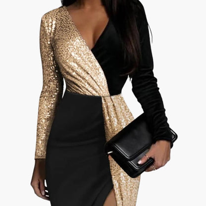 Sparkly V Neck Party Dress - Olytrend