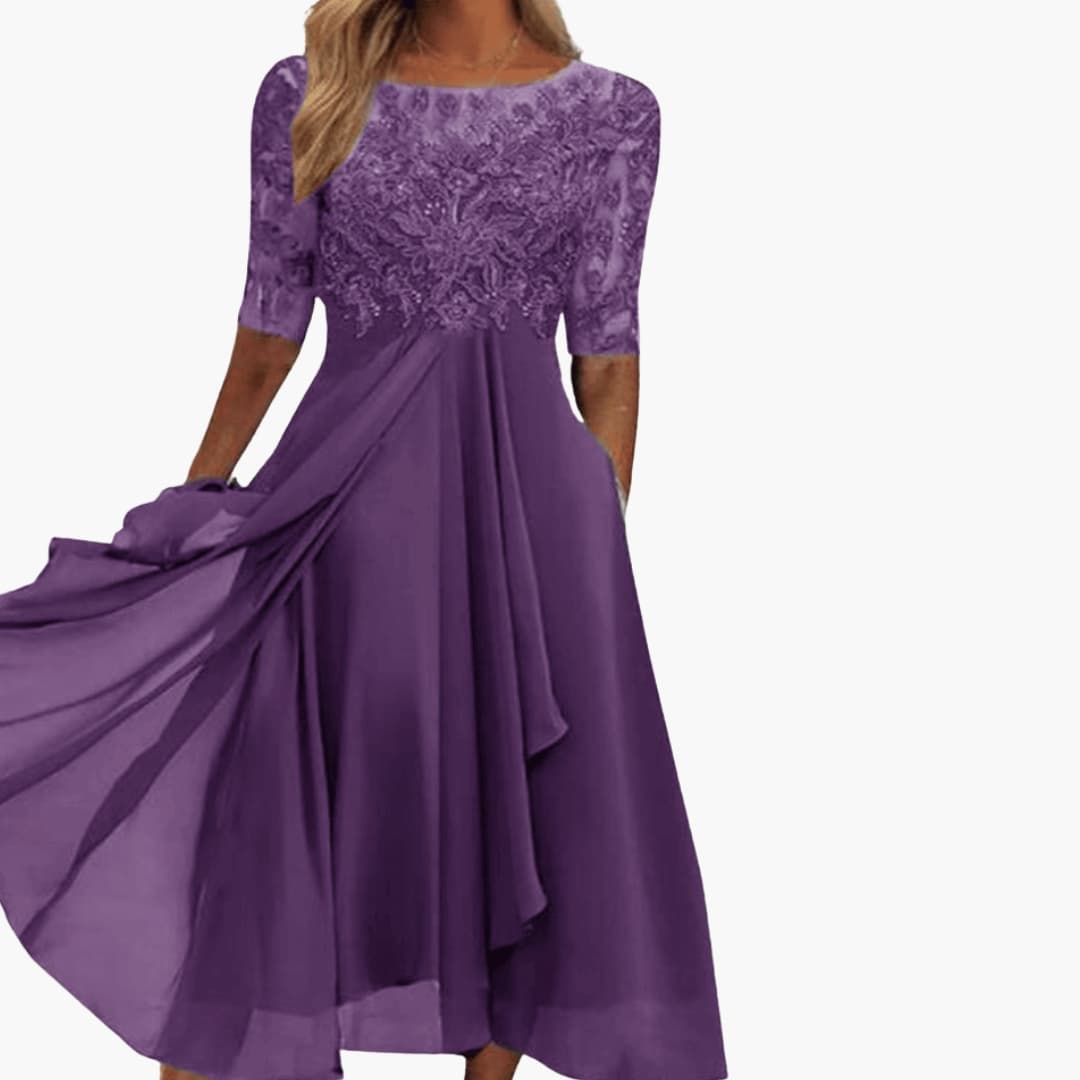 Ladies' Classic Crew Neck Mid Length Dress - Olytrend