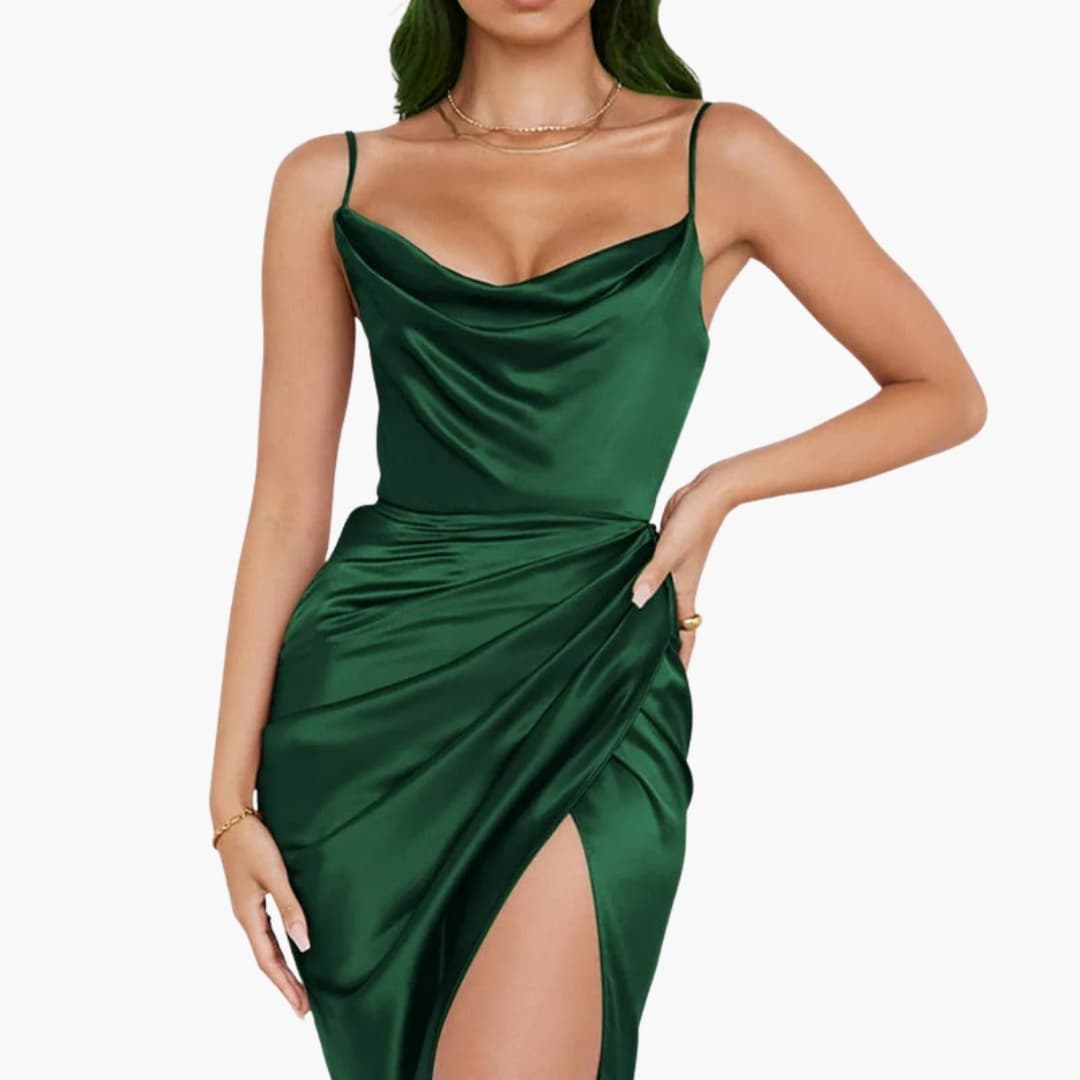 Elegant Ladies' Silk Dress with Spaghetti Straps - Olytrend