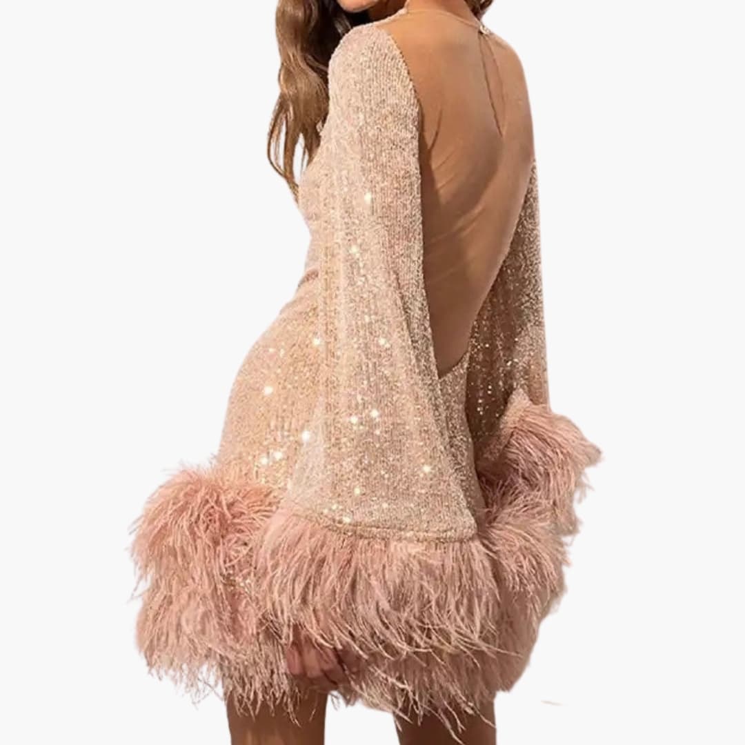 Glittery Party Dress with Fringe Detail Hem