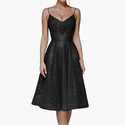 Glittering Formal Midi Dress with Thin Straps and Sleeveless Style