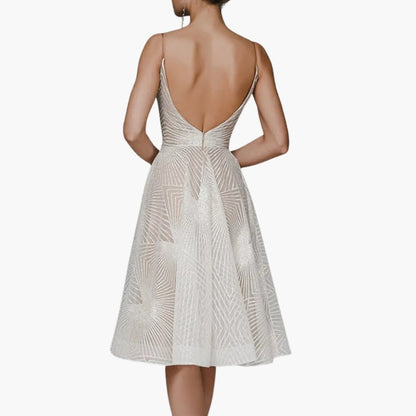 Glittering Formal Midi Dress with Thin Straps and Sleeveless Style