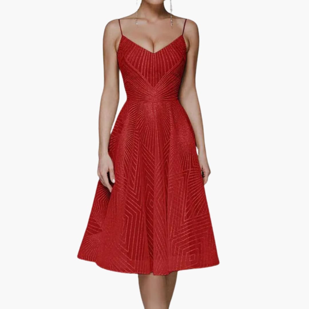 Glittering Formal Midi Dress with Thin Straps and Sleeveless Style