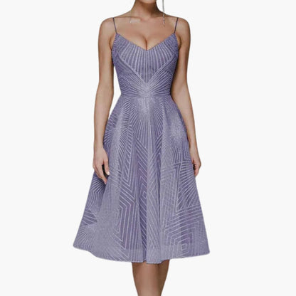 Glittering Formal Midi Dress with Thin Straps and Sleeveless Style
