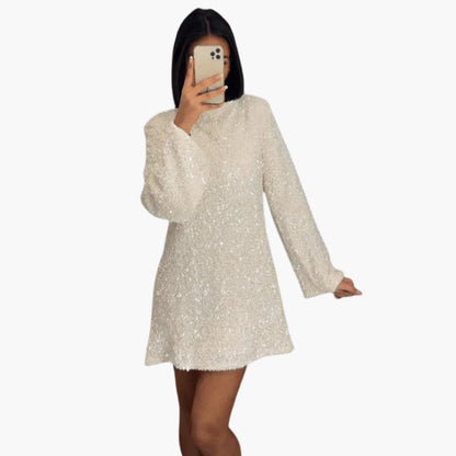 Glittering Mini Party Dress with Back Tie Detail - Olytrend