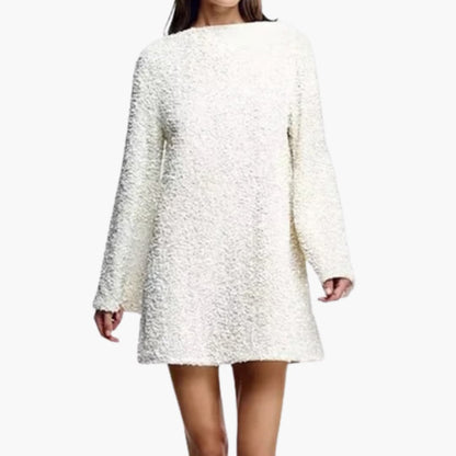 Glittery Short Party Dress with Round Neck and Long Sleeves - Olytrend