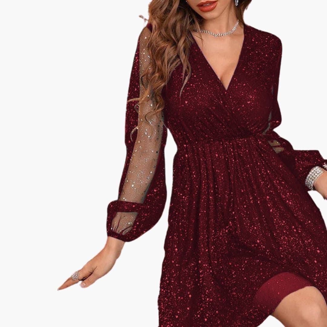 Sparkly V Neck Mini Party Dress