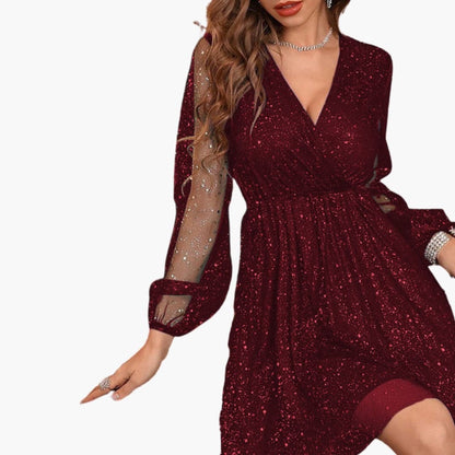 Sparkly V Neck Mini Party Dress