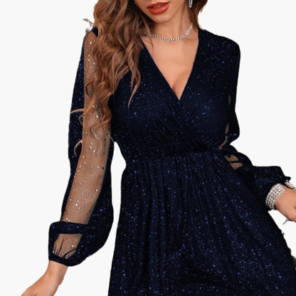 Sparkly V Neck Mini Party Dress - Olytrend