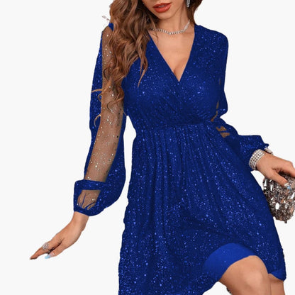 Sparkly V Neck Mini Party Dress